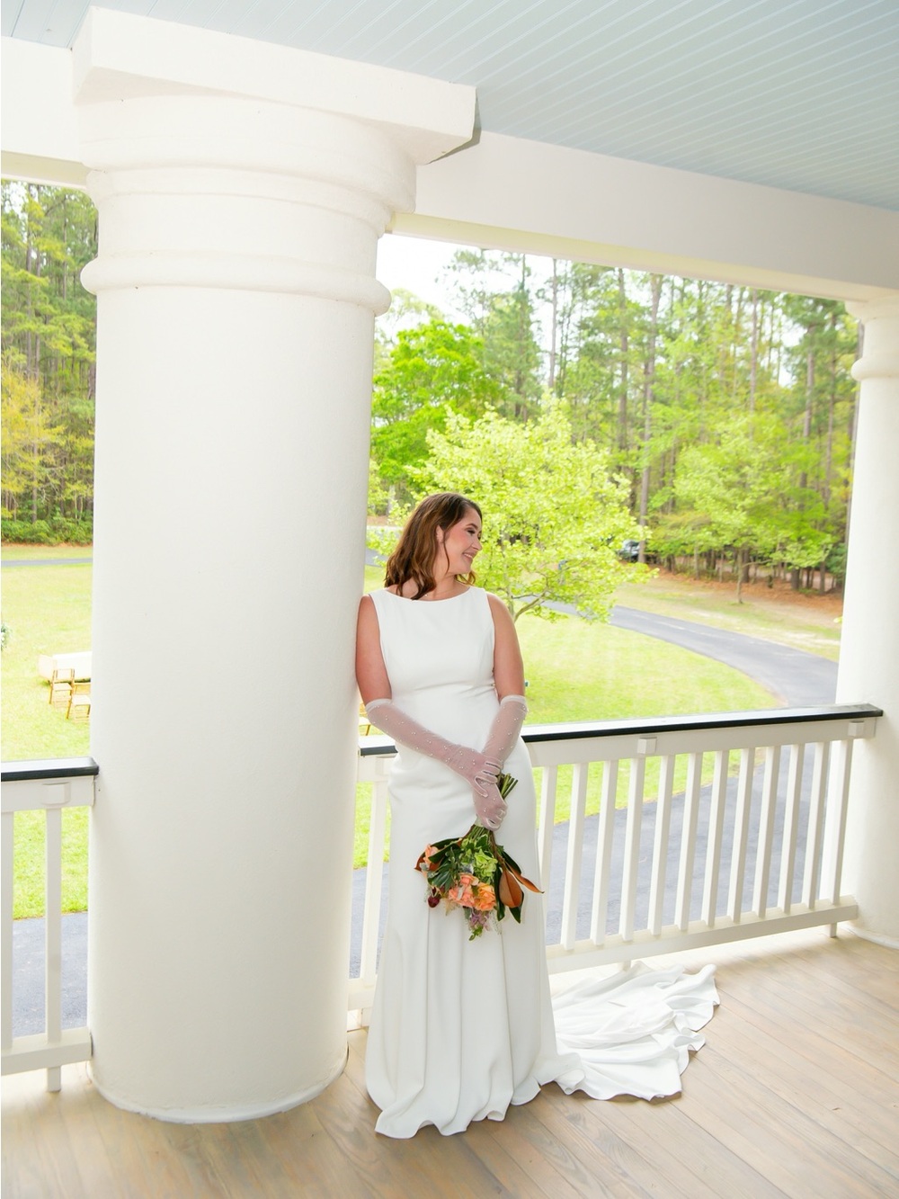 CHIC MODEST COLUMN WEDDING DRESS WITH LOW BACK DETAIL. D3901 - Picture 3 of 7